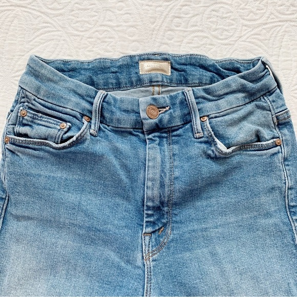 MOTHER High Waisted Looker Ankle Fray Jeans, Shoot to Thrill Wash w/ Leopard - Picture 6 of 10